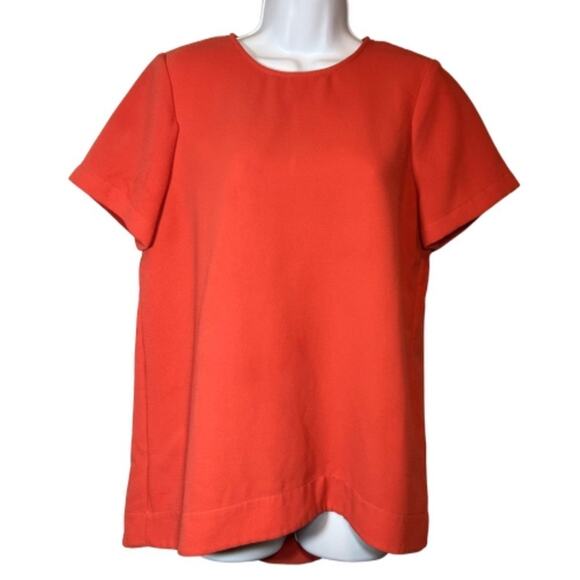 Madewell Womens Blouse Orange Short Sleeve Crew Neck Keyhole Hi Low Top, M - Picture 8 of 12